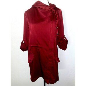Haute Monde Maroon Hooded Jacket Light Weight Long Sleeve Zip & Top Snap Closure